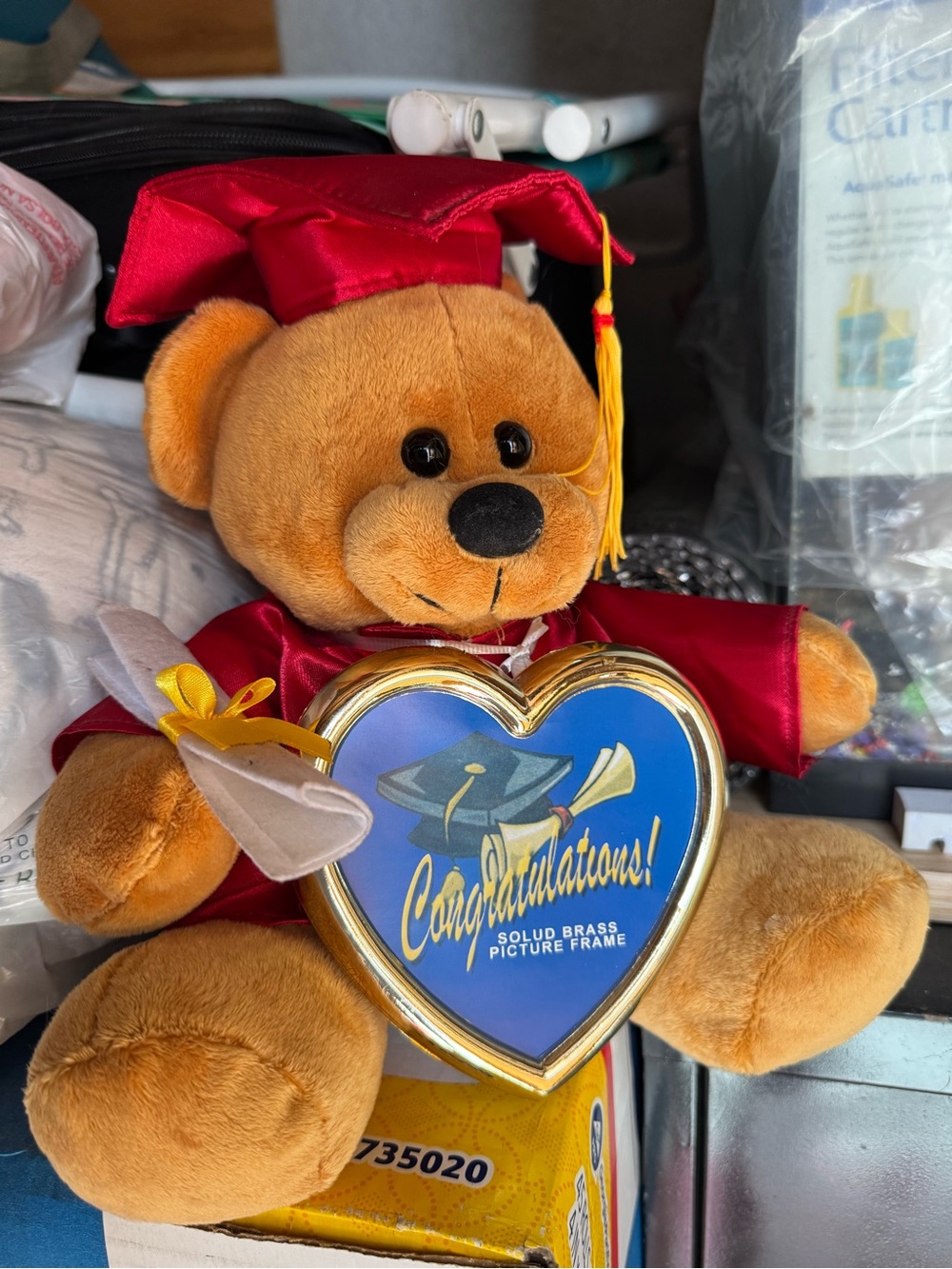 Graduation Teddy Bear Plush with Red Cap and Gown - Congratulations Heart Frame